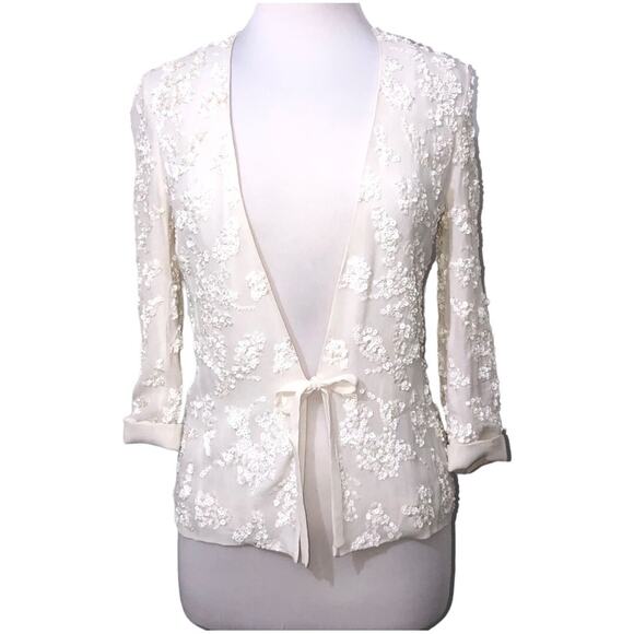French Connection Mimosa Mist Sequined Tie Front Jacket in Daisy White 4 NWT - Picture 5 of 13